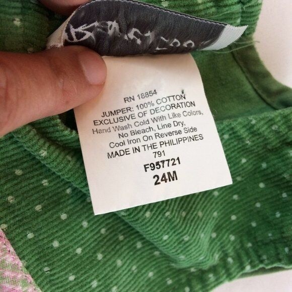 Baby Dress Rare Too Size 24 months One Piece Twill Corduroy Jumper Green Spring - Picture 8 of 12